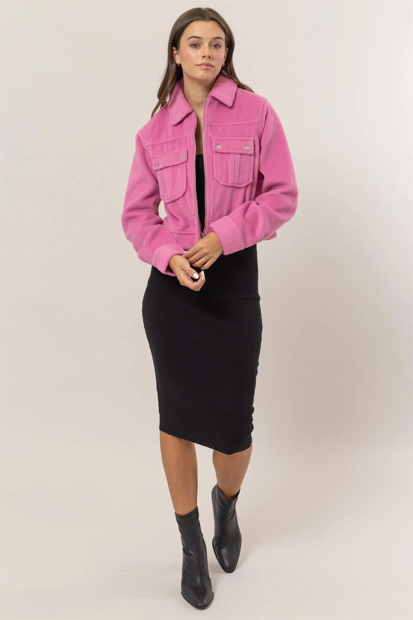 HF25A868-Wool-Like Brushed Short Jacket