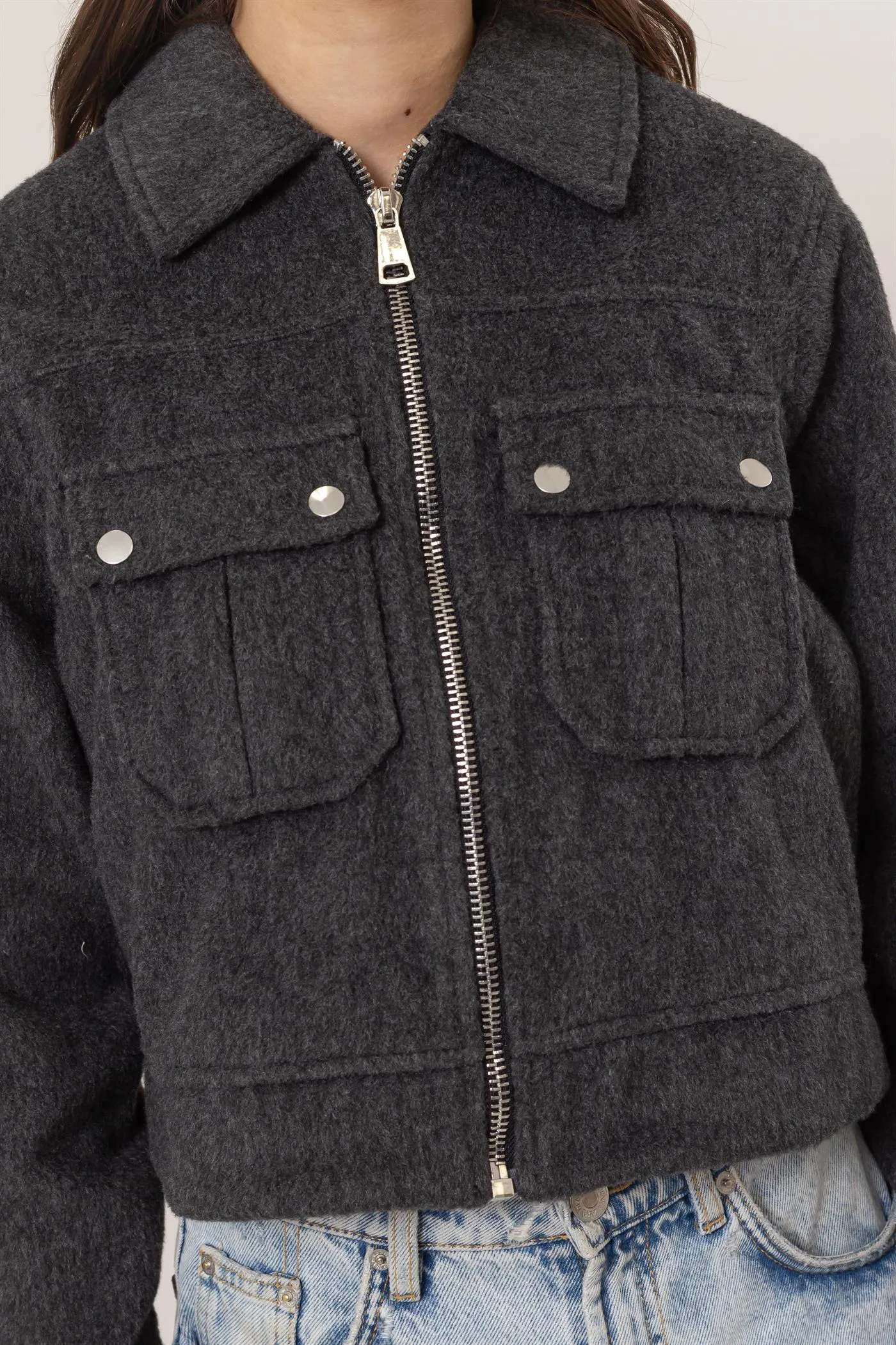 HF25A868-Wool-Like Brushed Short Jacket