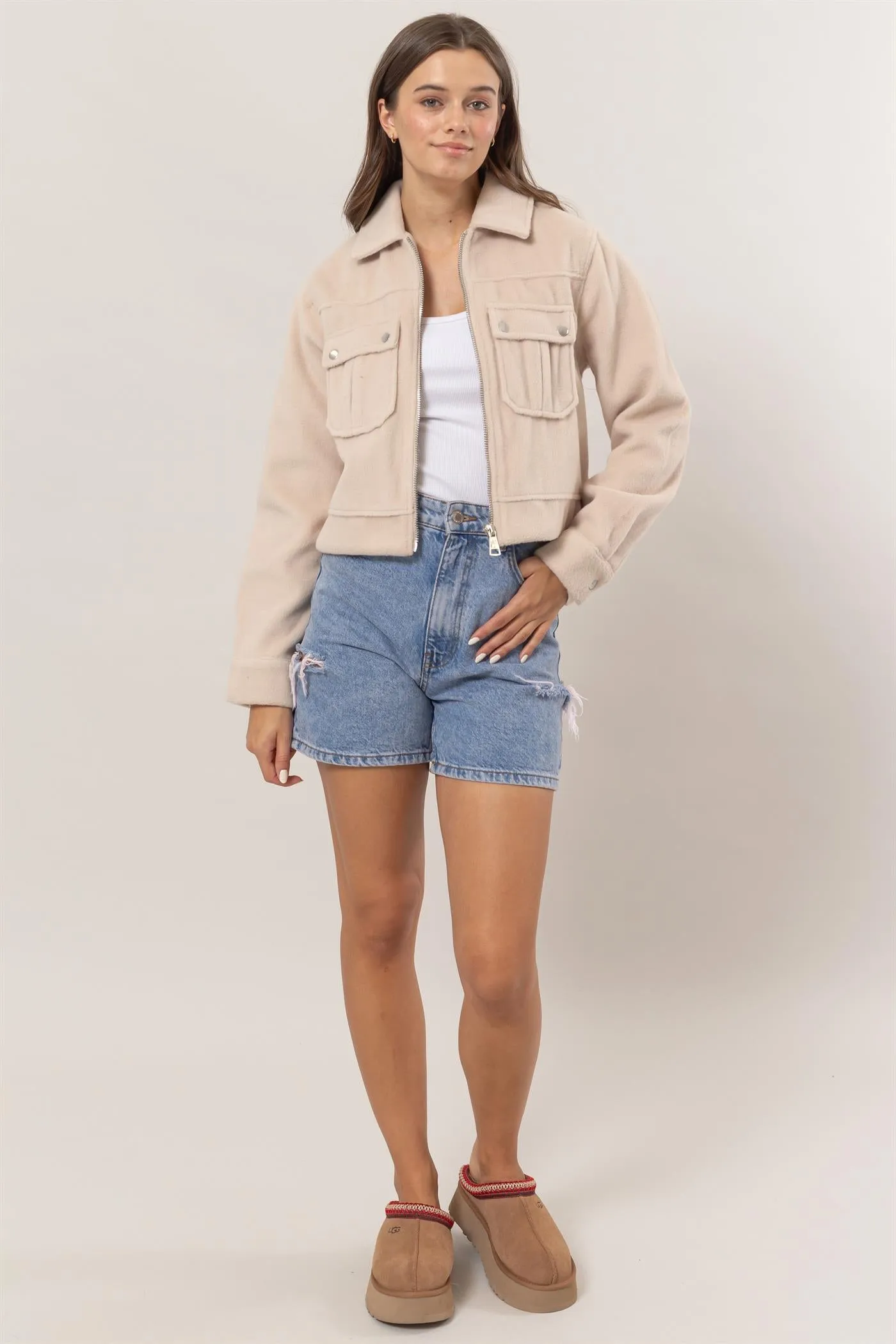 HF25A868-Wool-Like Brushed Short Jacket