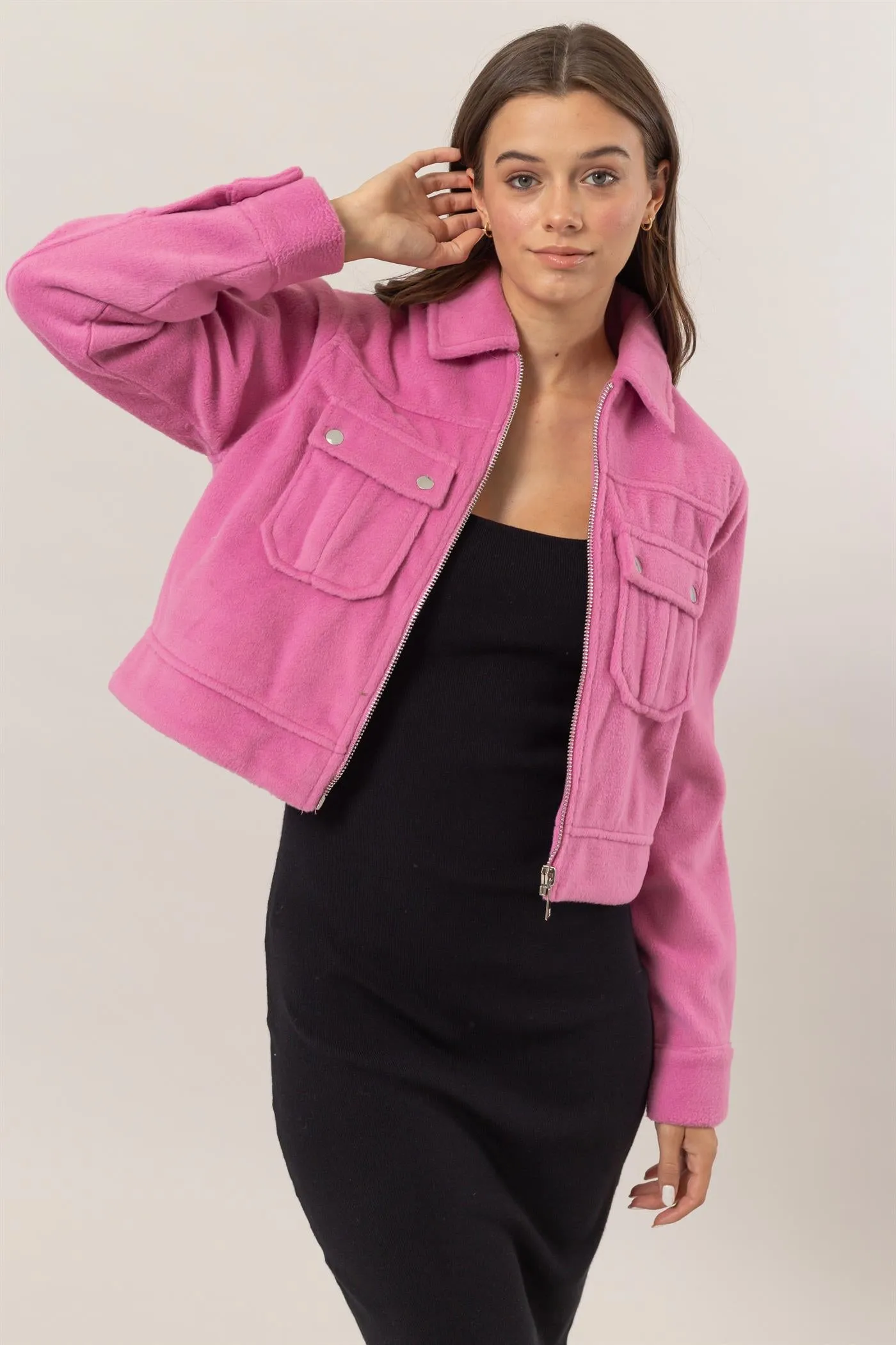 HF25A868-Wool-Like Brushed Short Jacket