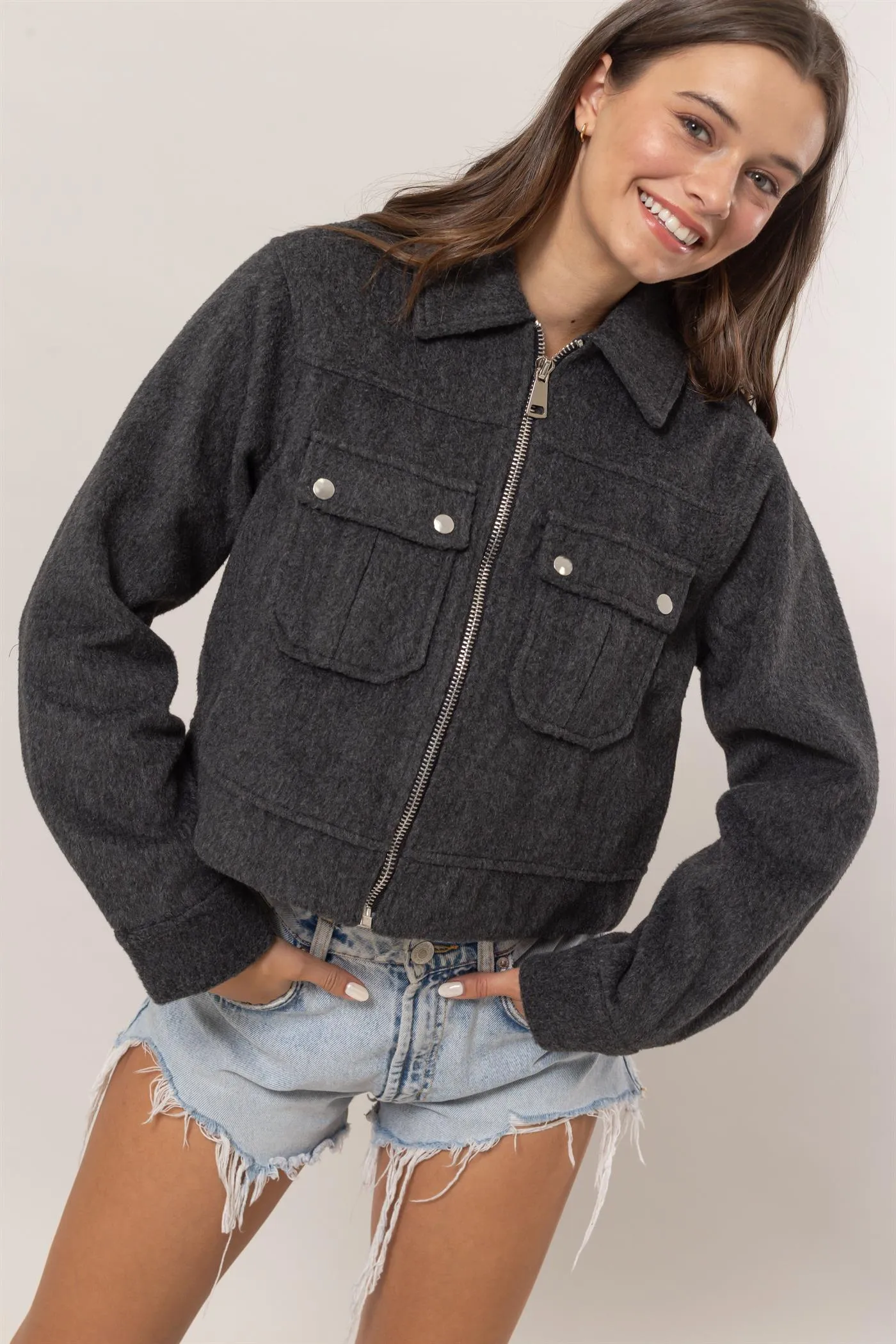 HF25A868-Wool-Like Brushed Short Jacket