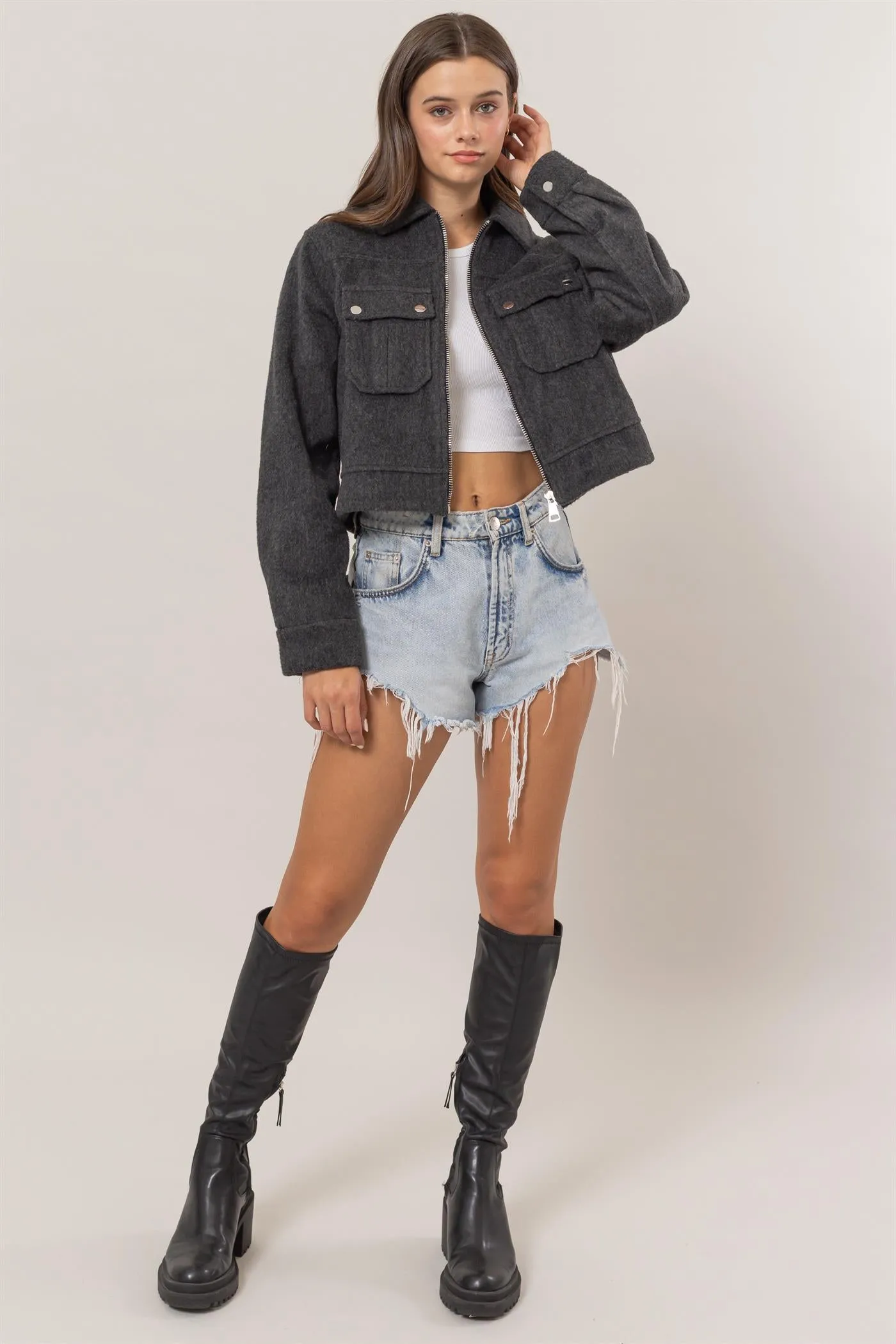 HF25A868-Wool-Like Brushed Short Jacket
