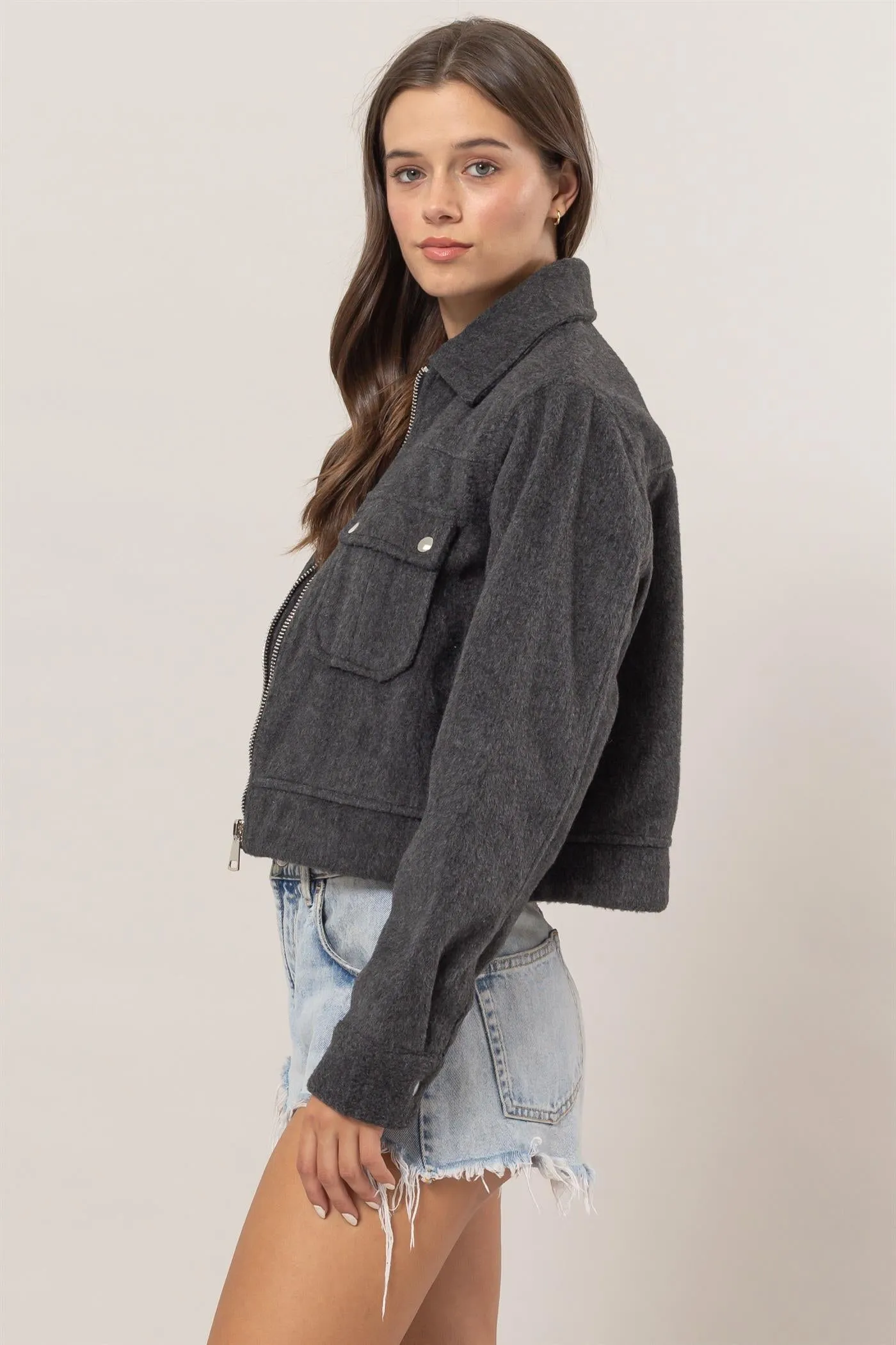 HF25A868-Wool-Like Brushed Short Jacket