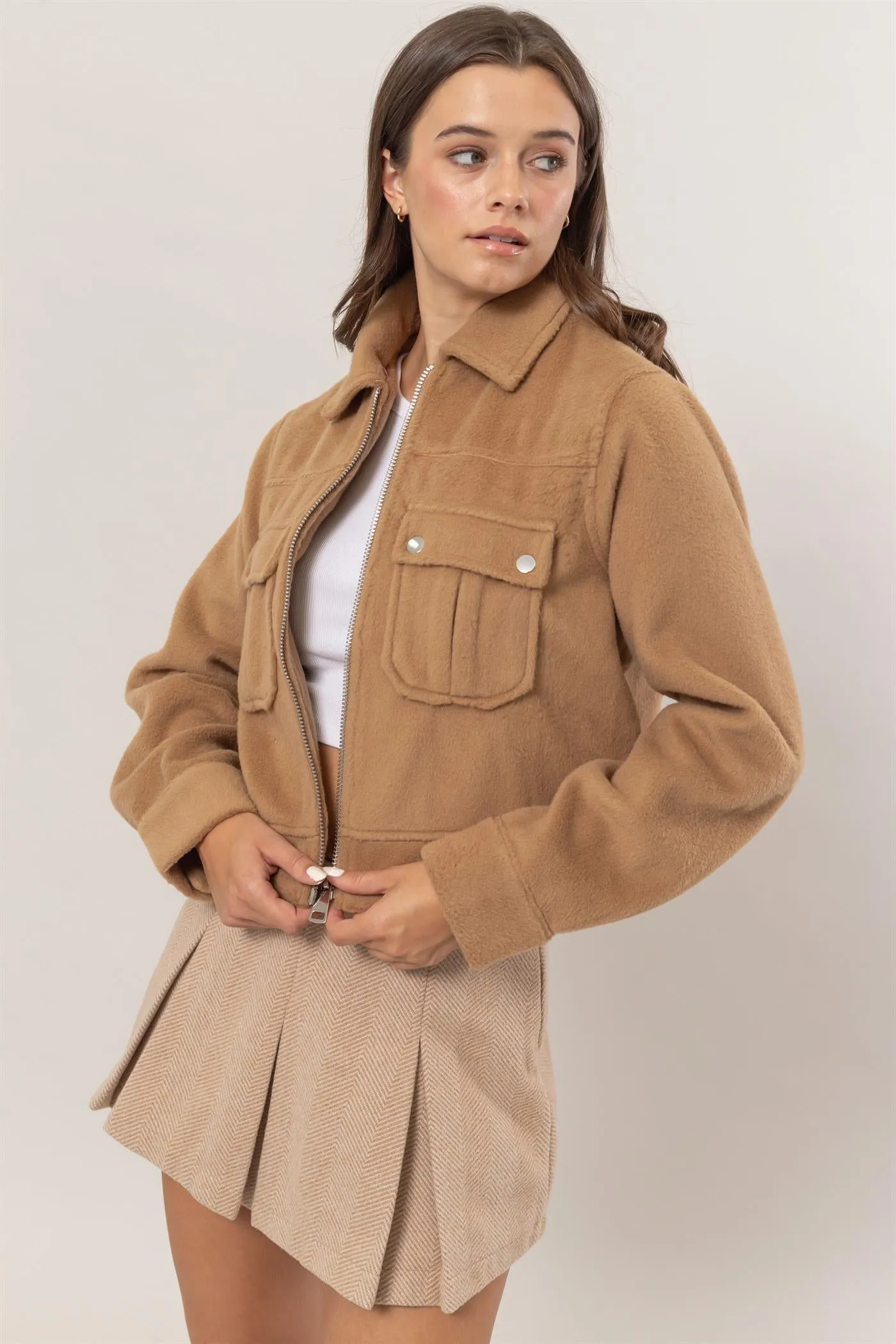 HF25A868-Wool-Like Brushed Short Jacket