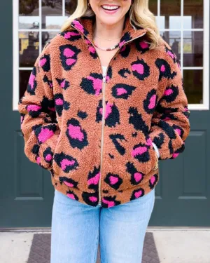 Leopard Sherpa Zip-Up Jacket
