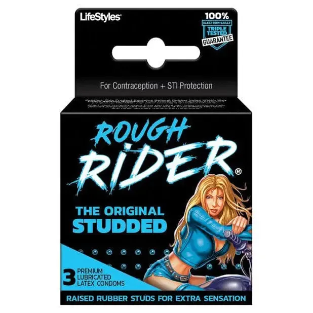 Lifestyles Rough Rider Studded Condom Pack - Pack Of 3