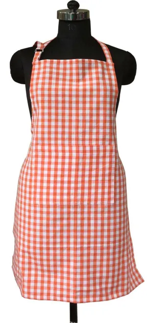 Lushomes Orange Checkered Kitchen Apron for Men and Women with Adjustable Buckle (Size: 64x81cms)