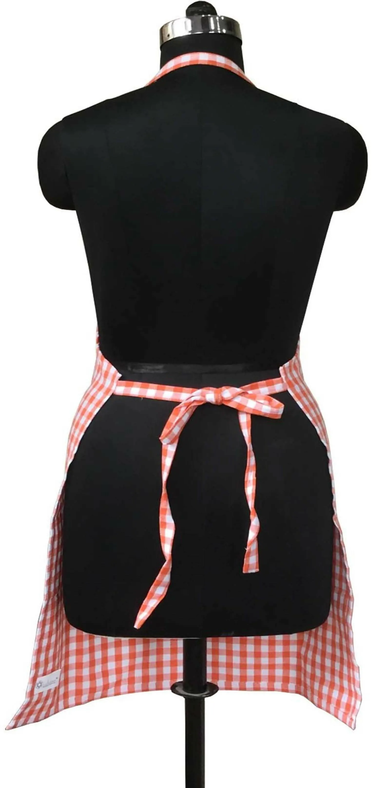 Lushomes Orange Checkered Kitchen Apron for Men and Women with Adjustable Buckle (Size: 64x81cms)