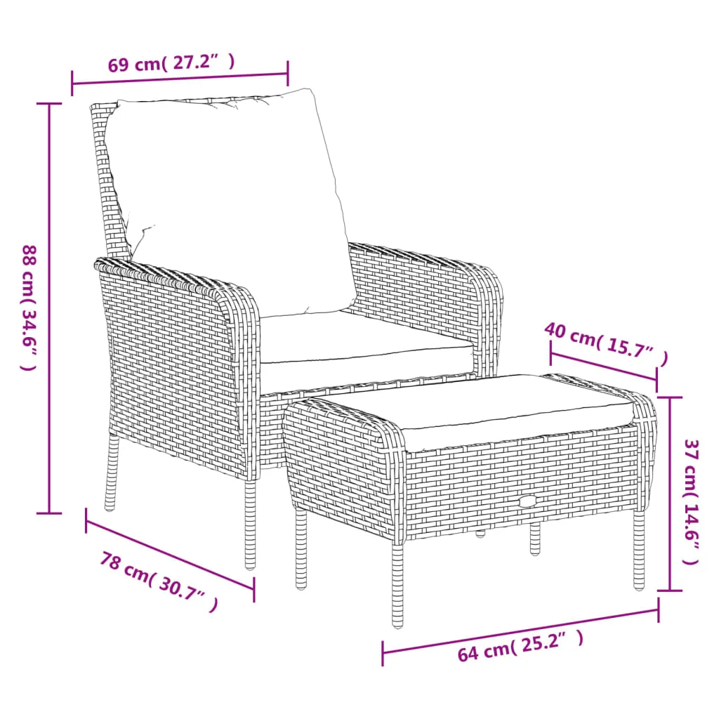 Patio Chair Patio Furniture Seating Lawn Chair with Stool Poly Rattan
