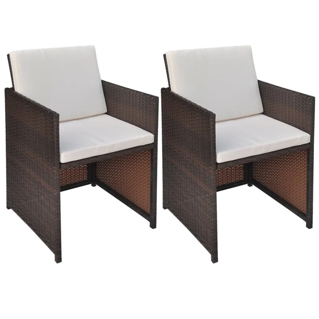 Patio Chairs 2 Pcs for Garden with Cushions and Pillows Poly Rattan