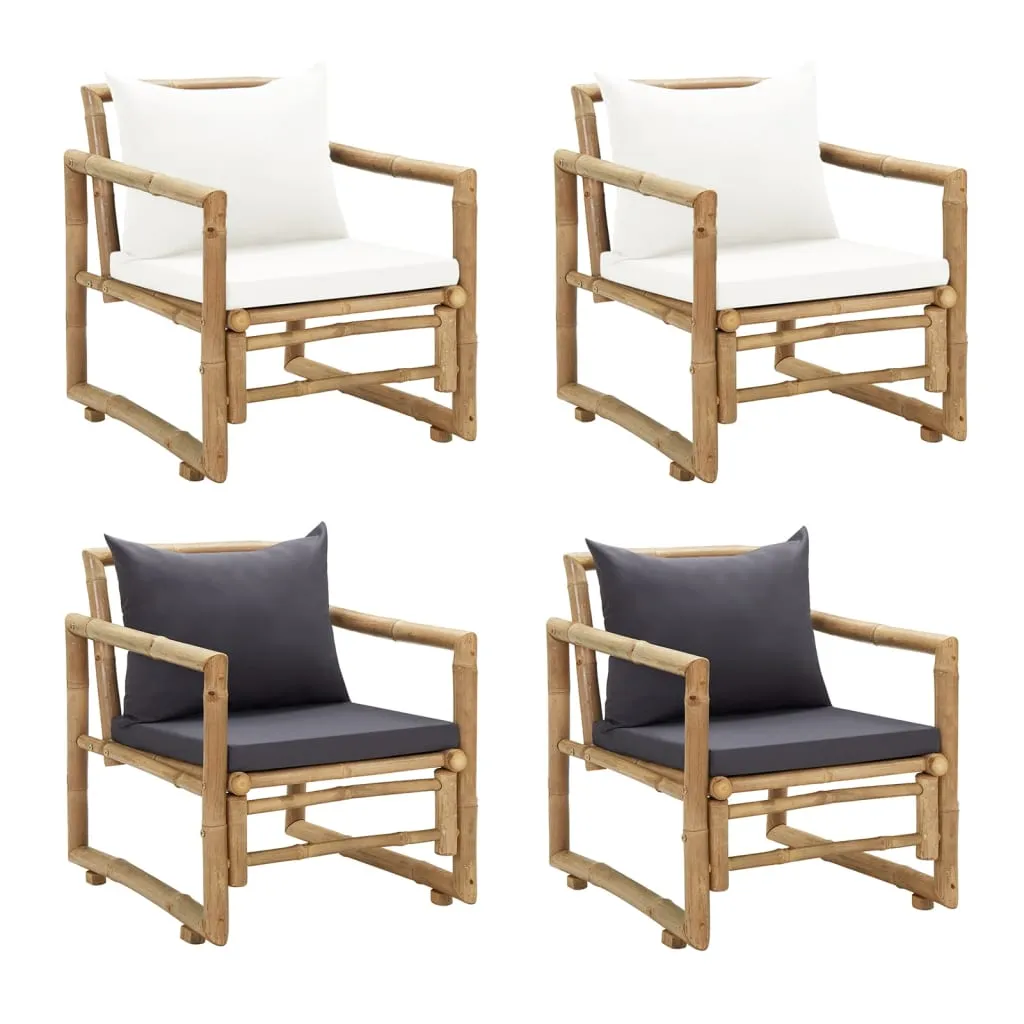 Patio Chairs 2 Pcs Outdoor Patio Dining Chair with Cushions Bamboo