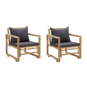 Patio Chairs 2 Pcs Outdoor Patio Dining Chair with Cushions Bamboo