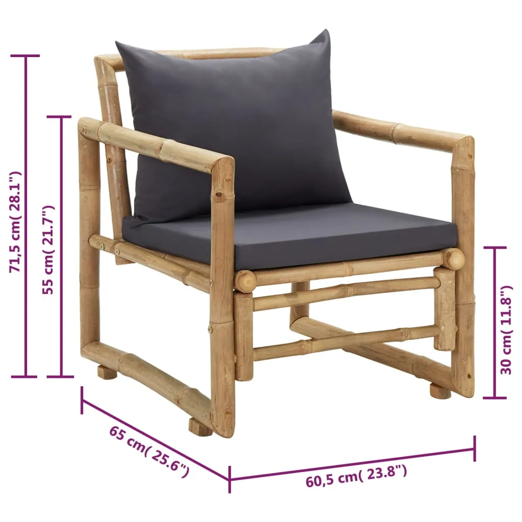 Patio Chairs 2 Pcs Outdoor Patio Dining Chair with Cushions Bamboo
