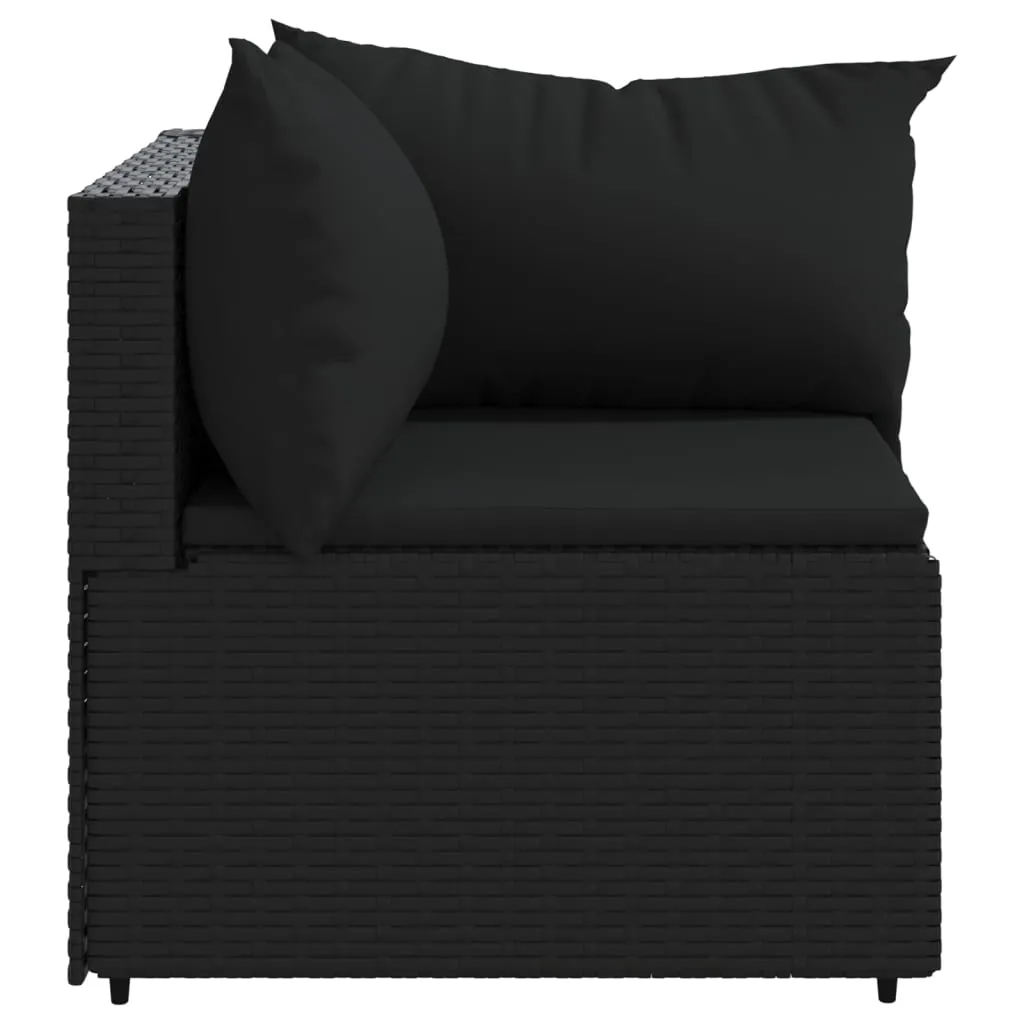 Patio Corner Sofa with Cushions Black Poly Rattan