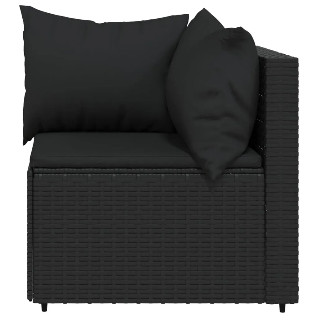 Patio Corner Sofa with Cushions Black Poly Rattan