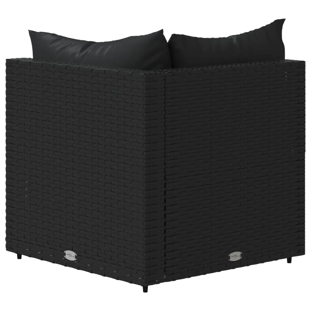 Patio Corner Sofa with Cushions Black Poly Rattan