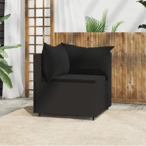 Patio Corner Sofa with Cushions Black Poly Rattan