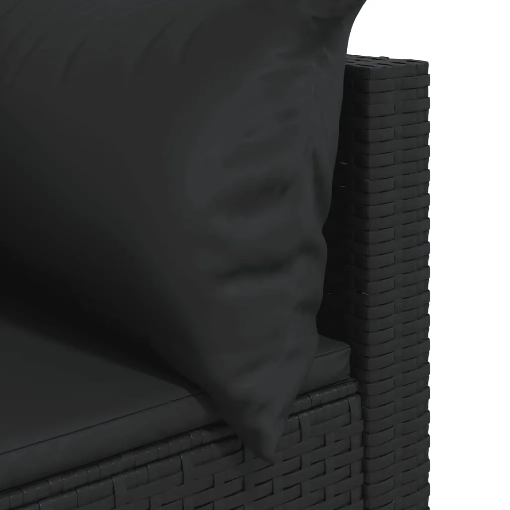 Patio Corner Sofa with Cushions Black Poly Rattan