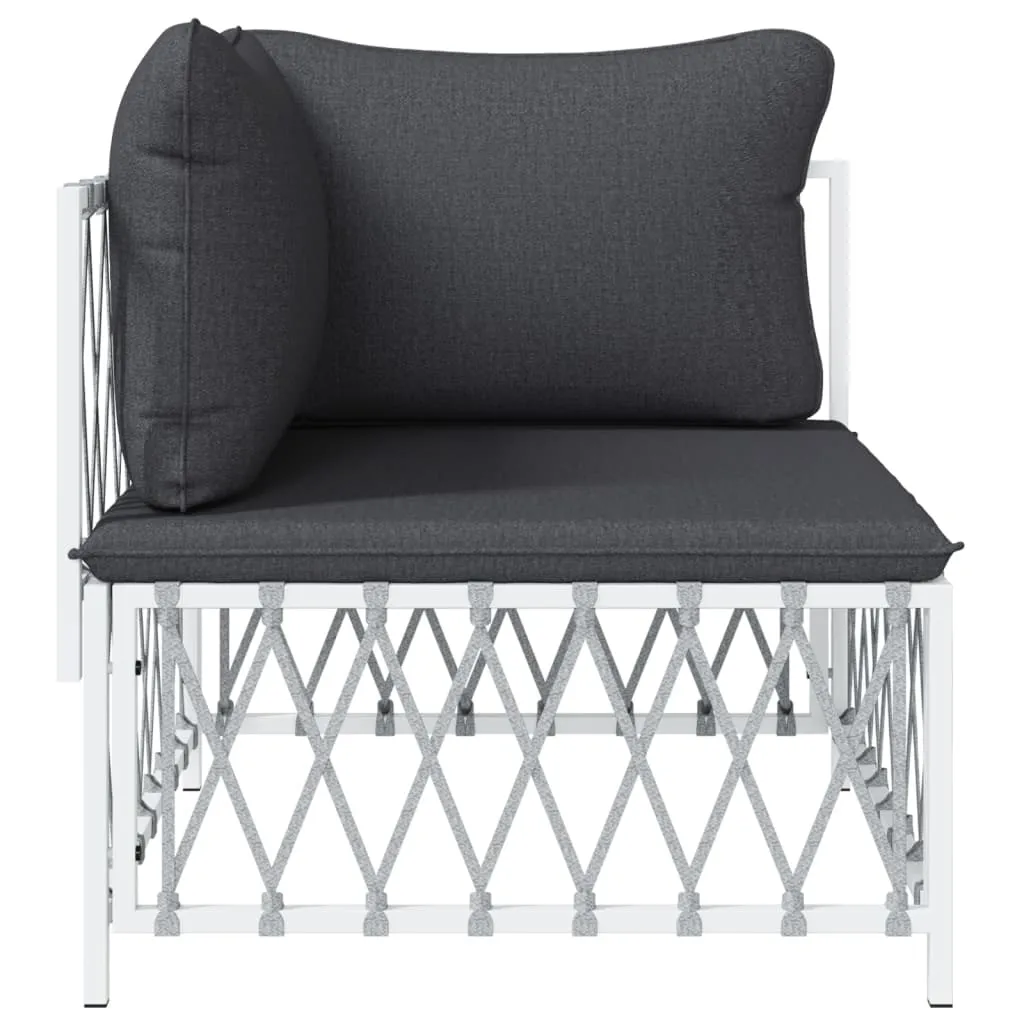 Patio Corner Sofa with Cushions White Woven Fabric