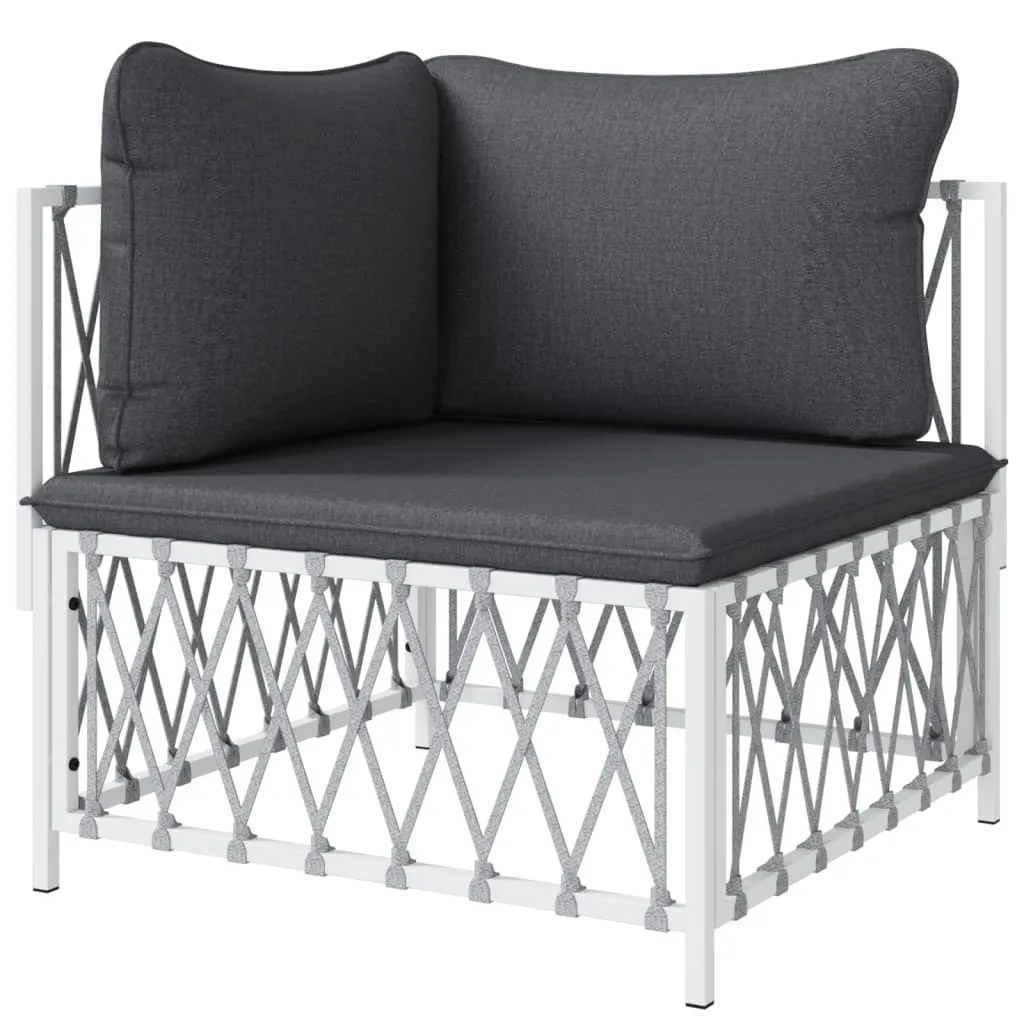Patio Corner Sofa with Cushions White Woven Fabric