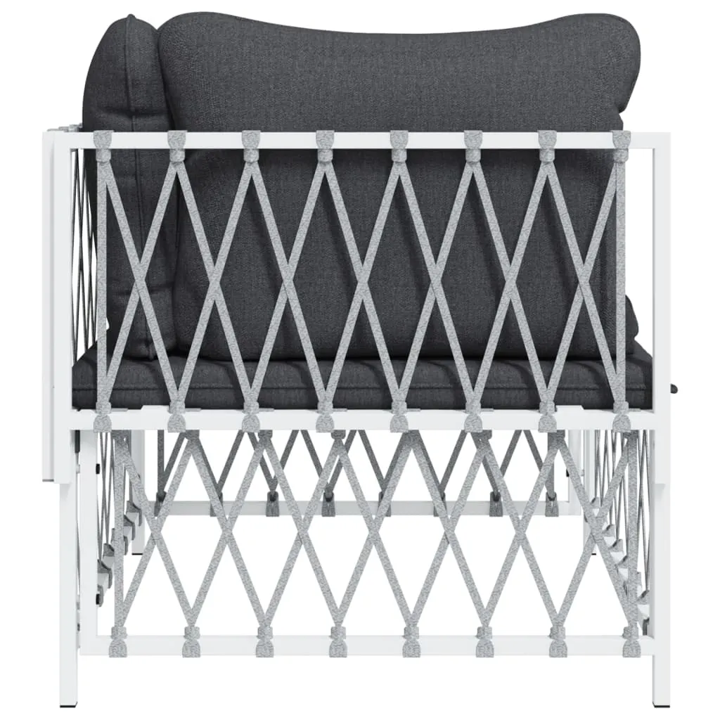 Patio Corner Sofa with Cushions White Woven Fabric