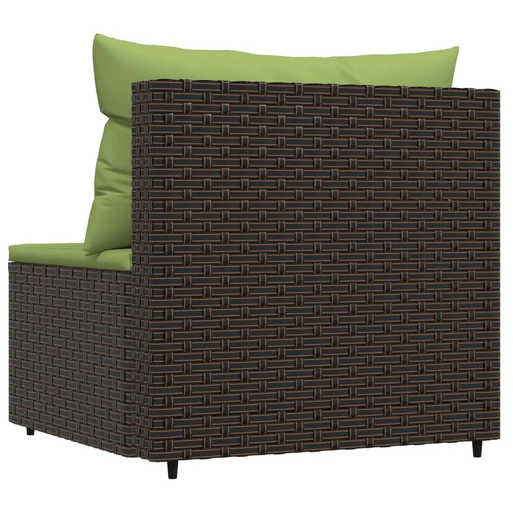 Patio Middle Sofa with Cushions Brown Poly Rattan