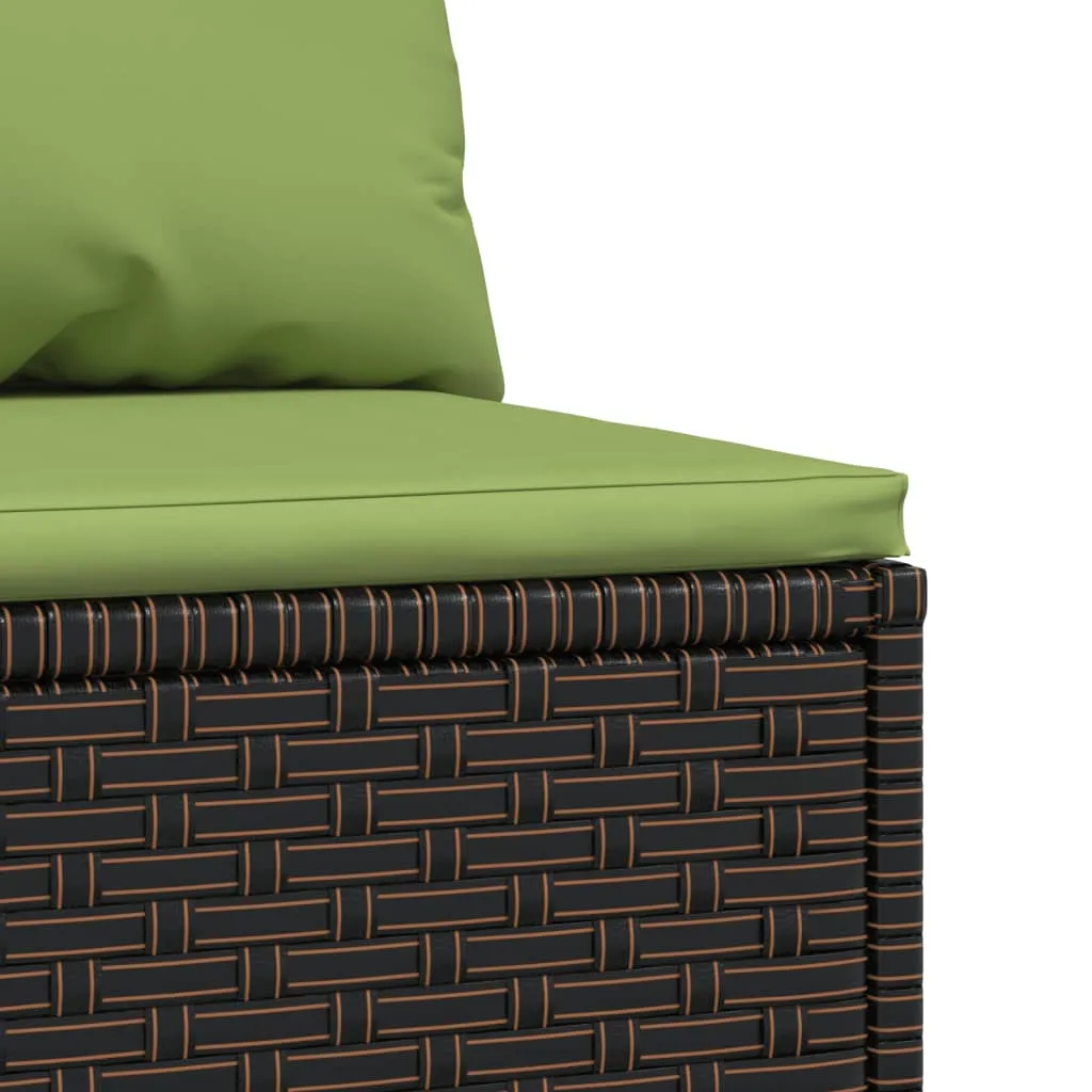 Patio Middle Sofa with Cushions Brown Poly Rattan