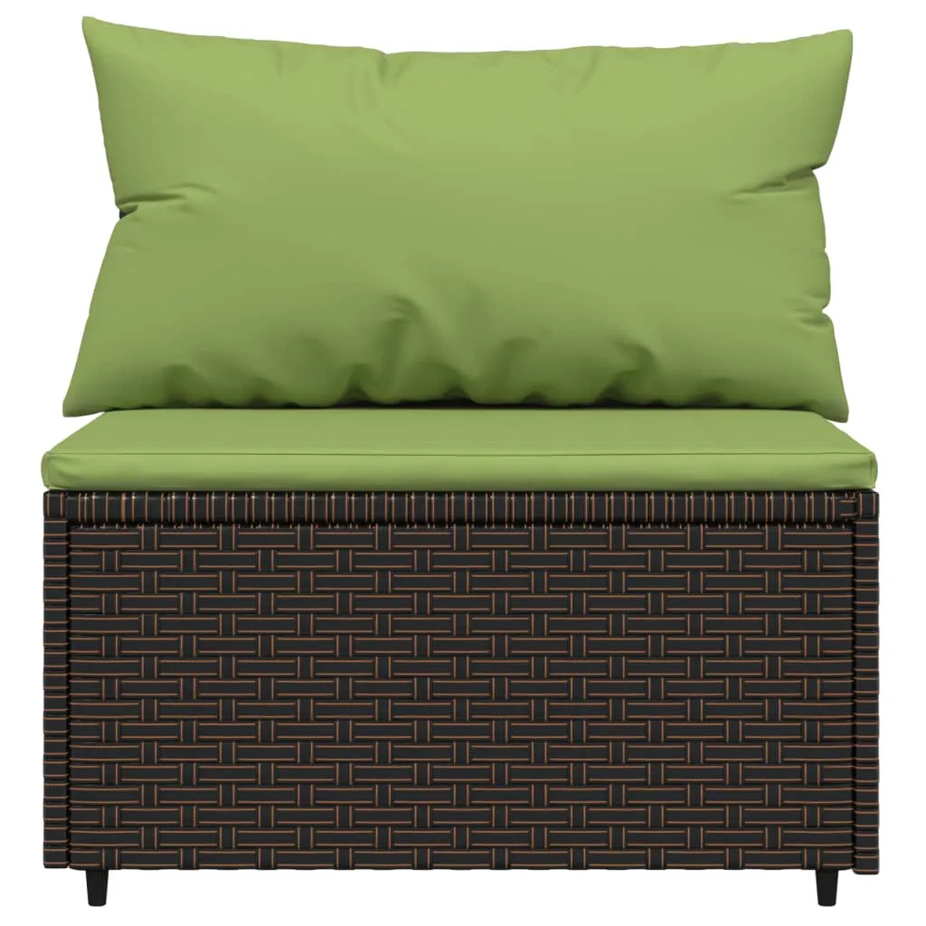 Patio Middle Sofa with Cushions Brown Poly Rattan