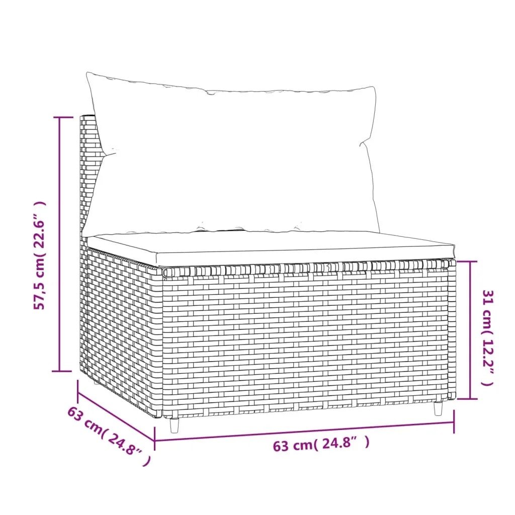 Patio Middle Sofa with Cushions Brown Poly Rattan