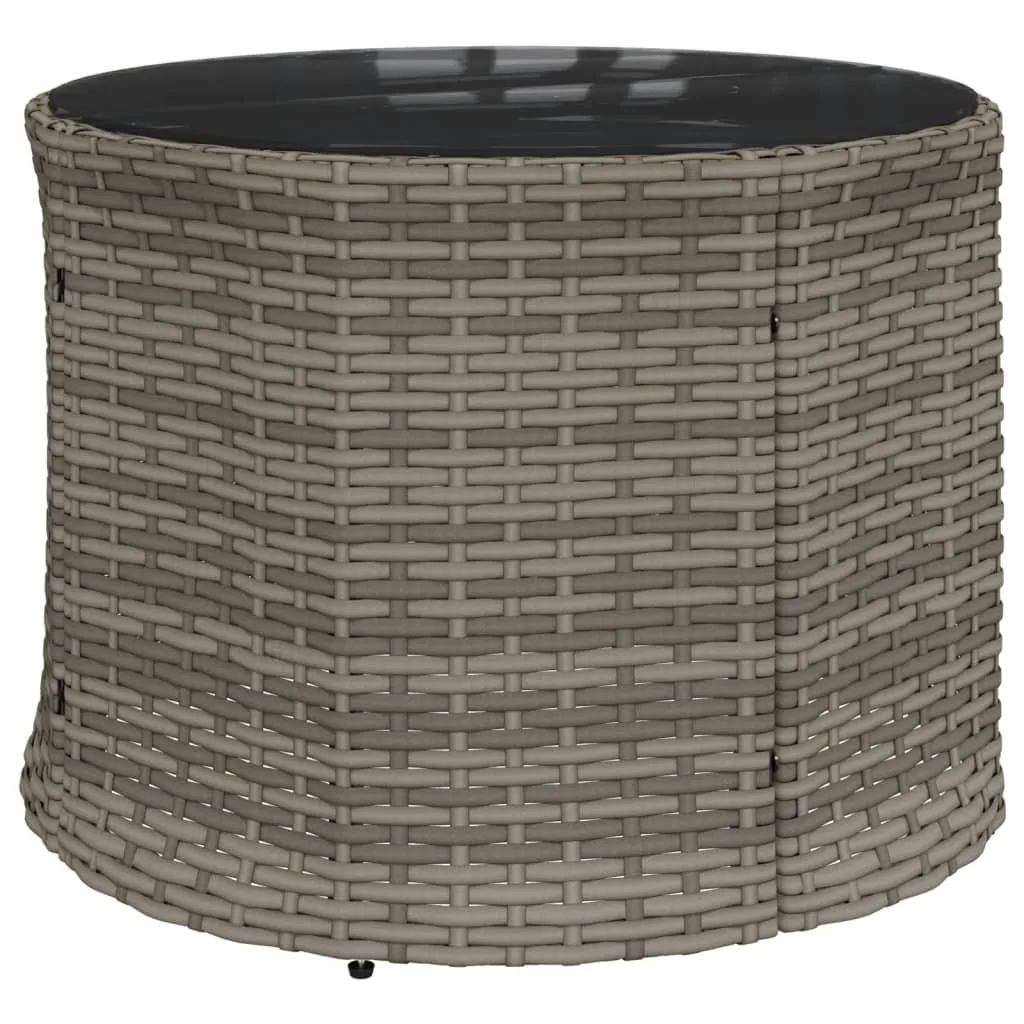 Patio Sofa with Table and Cushions Half-Round Gray Poly Rattan