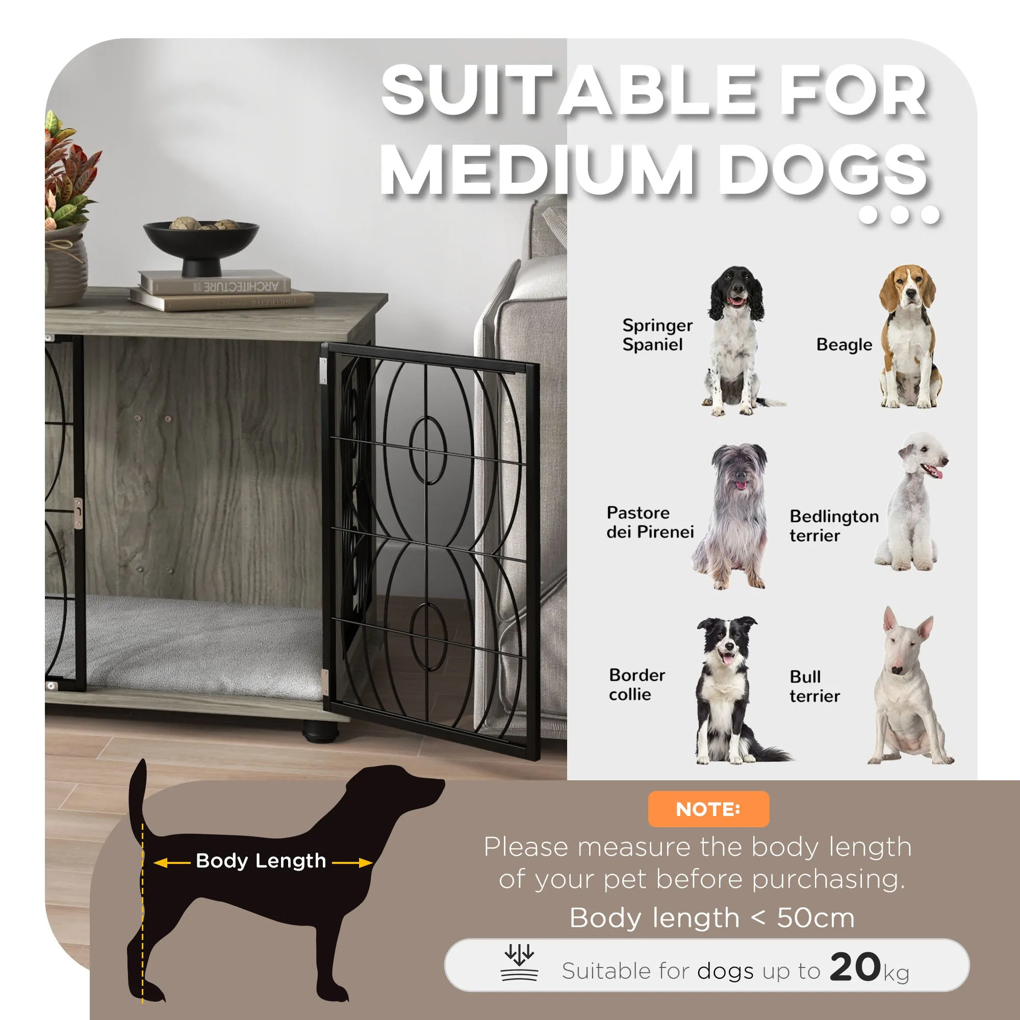 PawHut Dog Crate Furniture End Table w/ Cushion