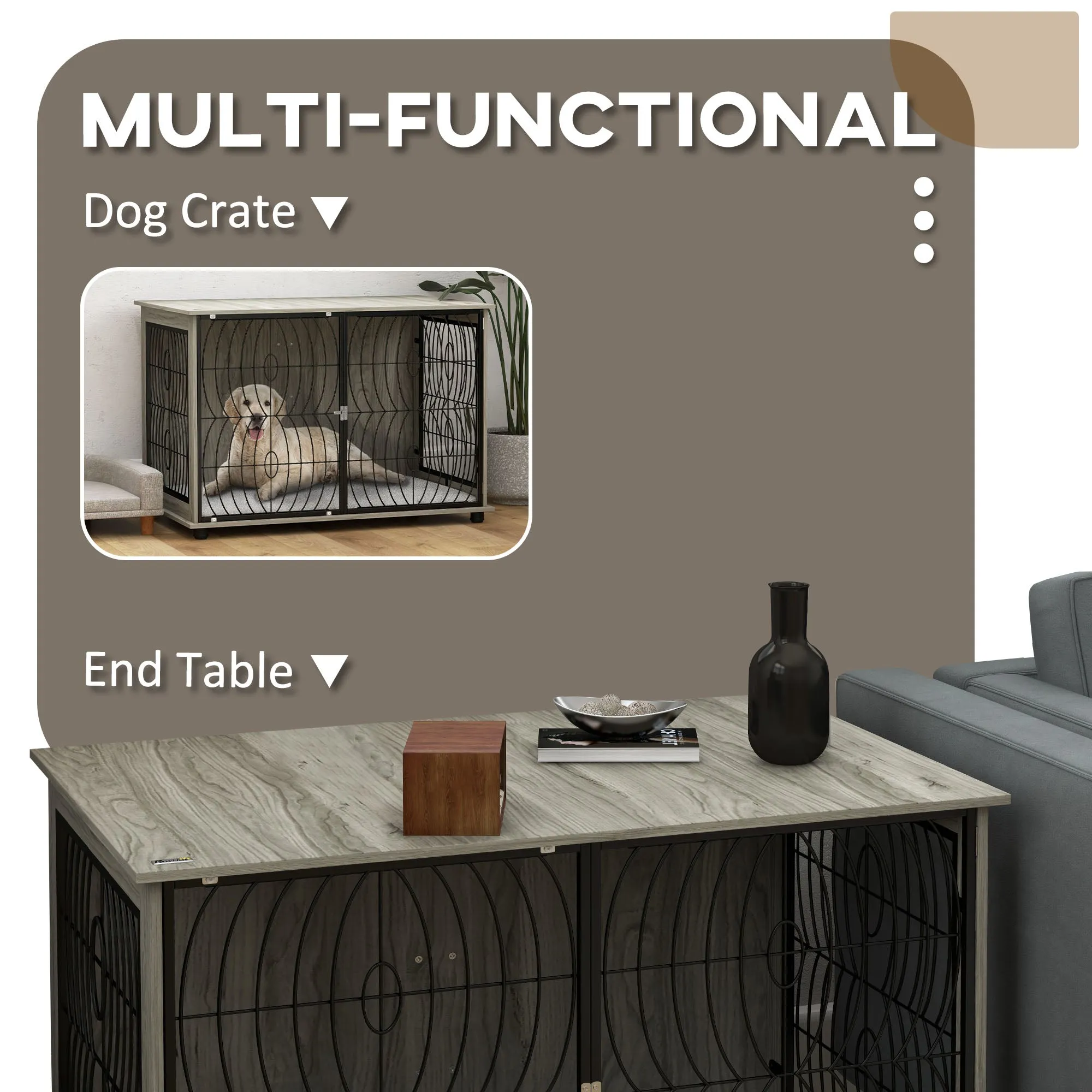 PawHut Dog Crate Furniture End Table w/ Cushion
