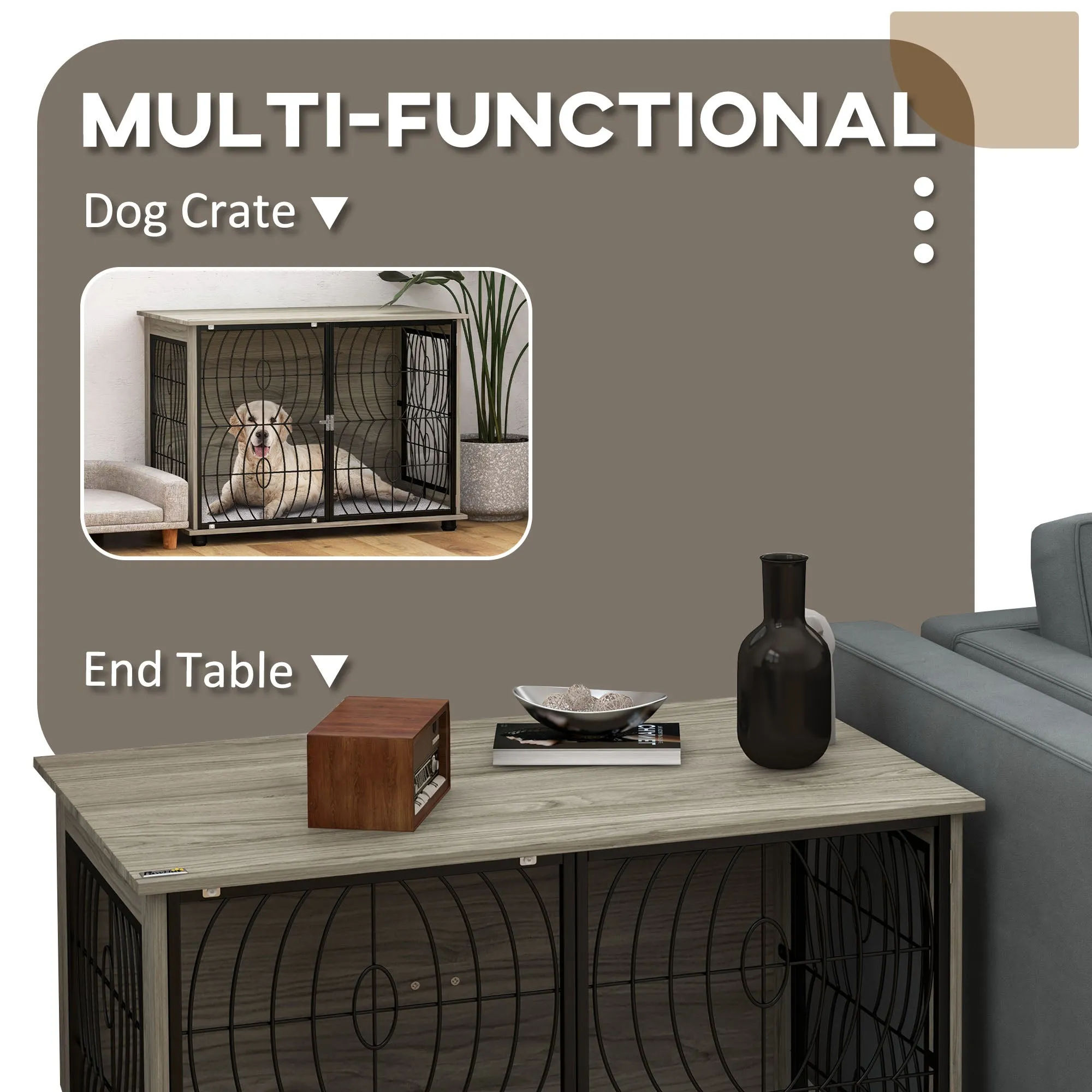 PawHut Dog Crate Furniture End Table w/ Cushion