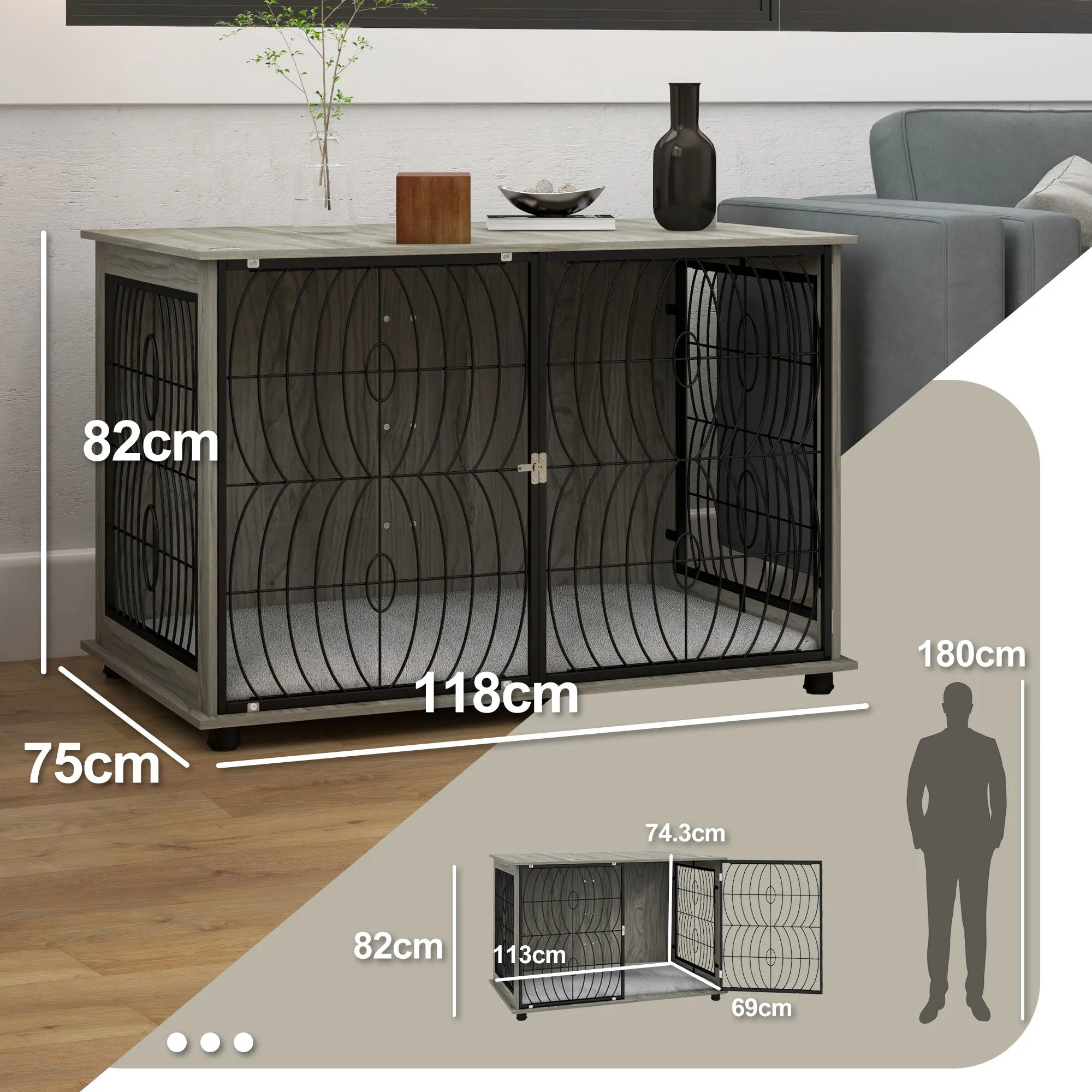 PawHut Dog Crate Furniture End Table w/ Cushion