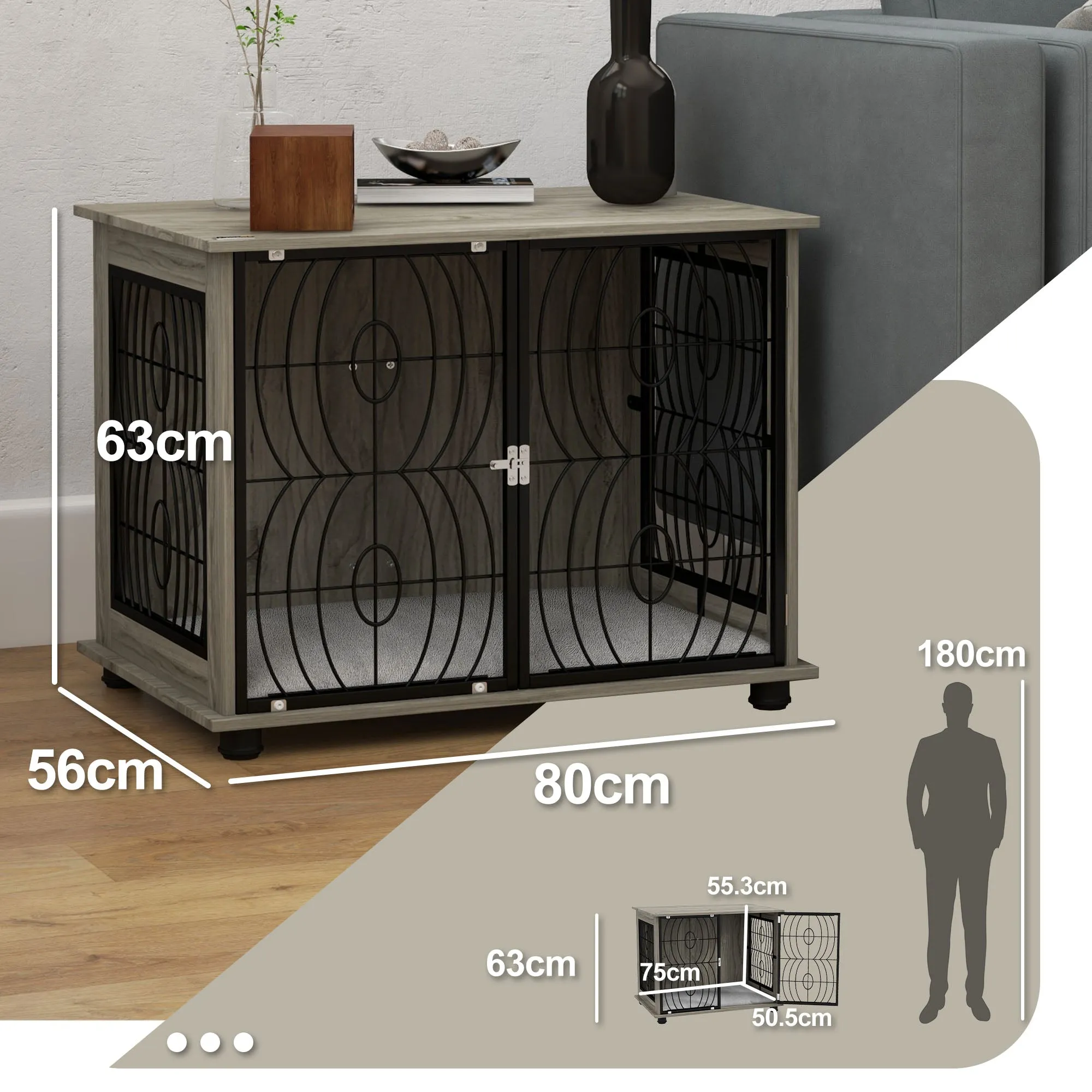 PawHut Dog Crate Furniture End Table w/ Cushion
