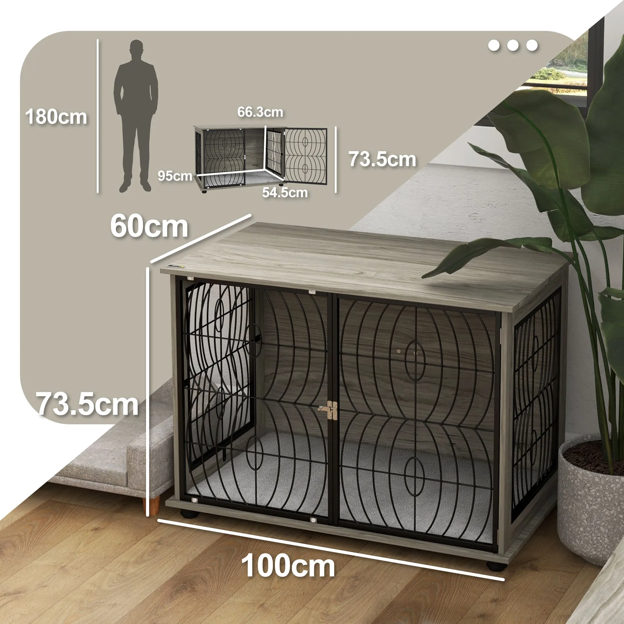 PawHut Dog Crate Furniture End Table w/ Cushion