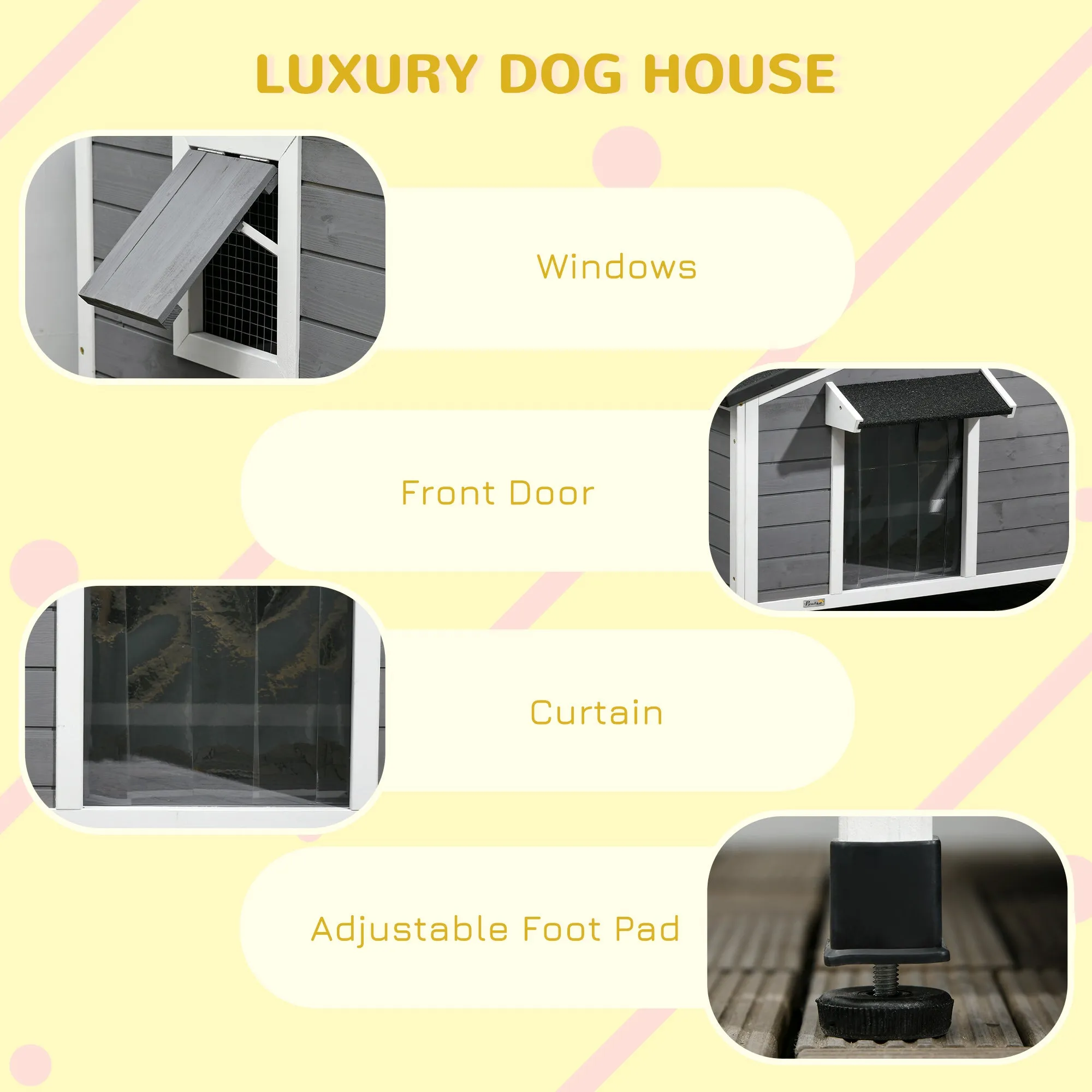 PawHut Large Wooden Dog Kennel for Outside 109L x 79W x 72H cm, Grey
