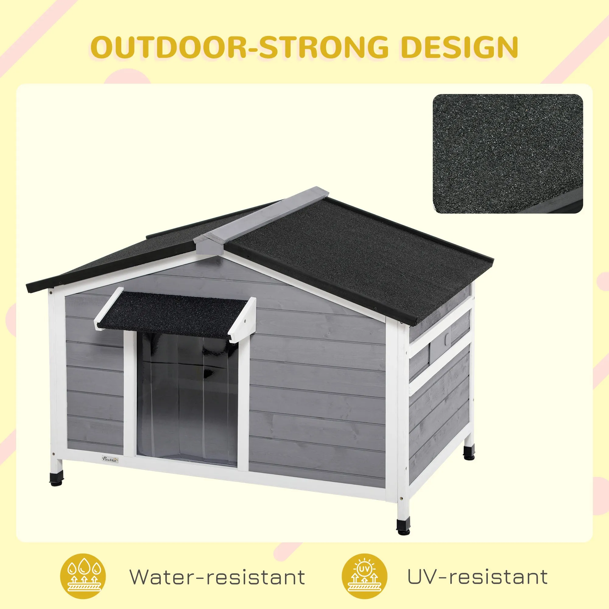 PawHut Large Wooden Dog Kennel for Outside 109L x 79W x 72H cm, Grey