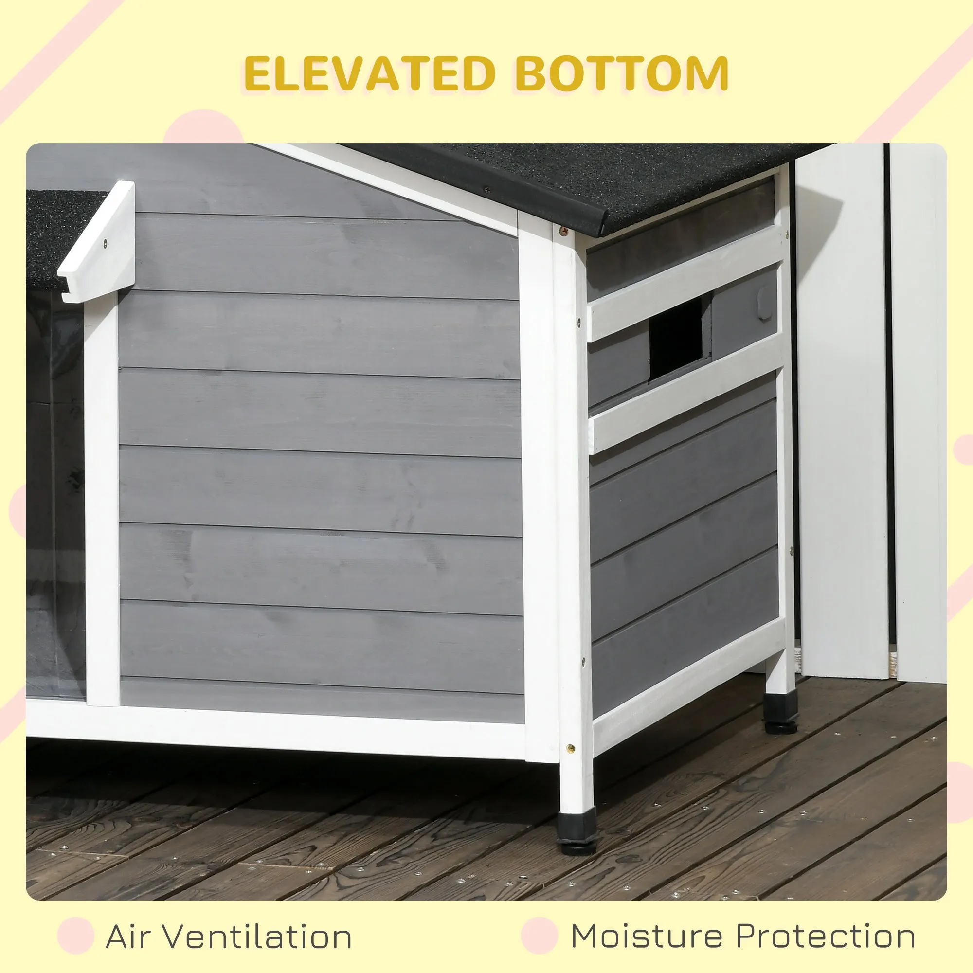 PawHut Large Wooden Dog Kennel for Outside 109L x 79W x 72H cm, Grey