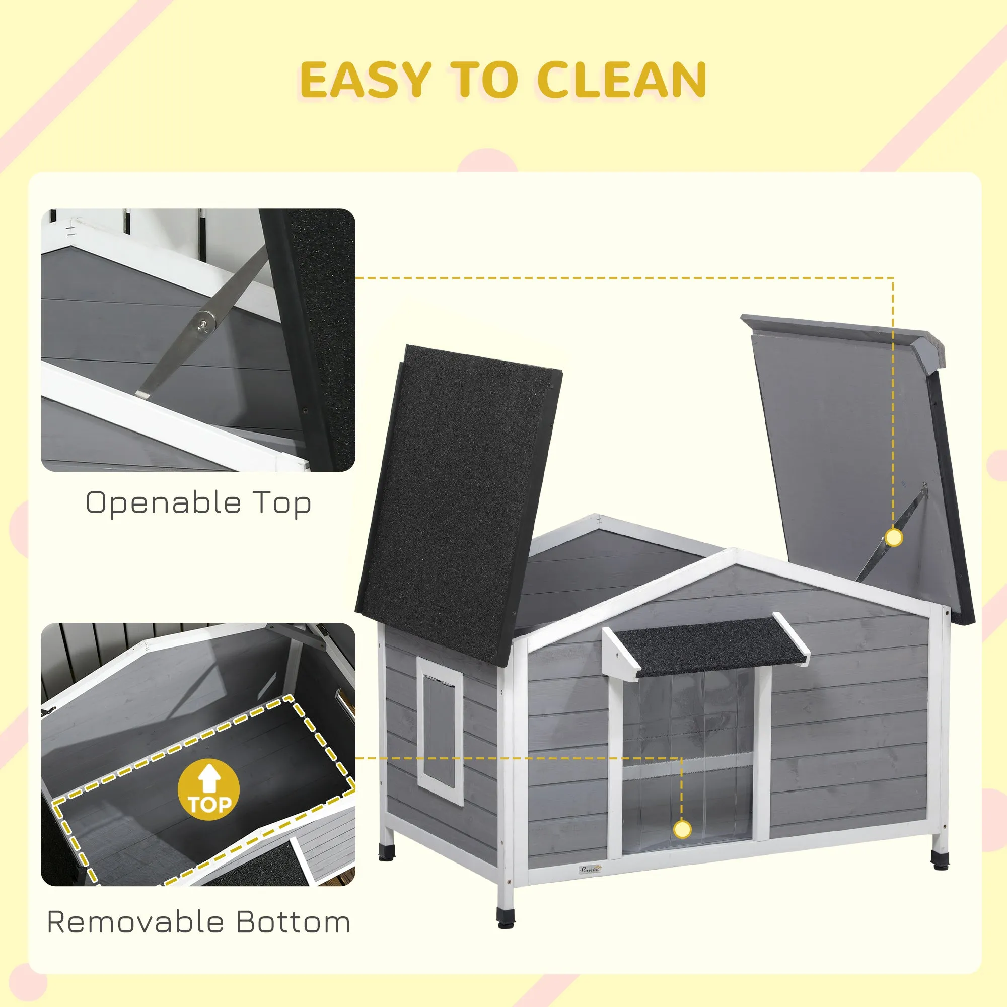 PawHut Large Wooden Dog Kennel for Outside 109L x 79W x 72H cm, Grey