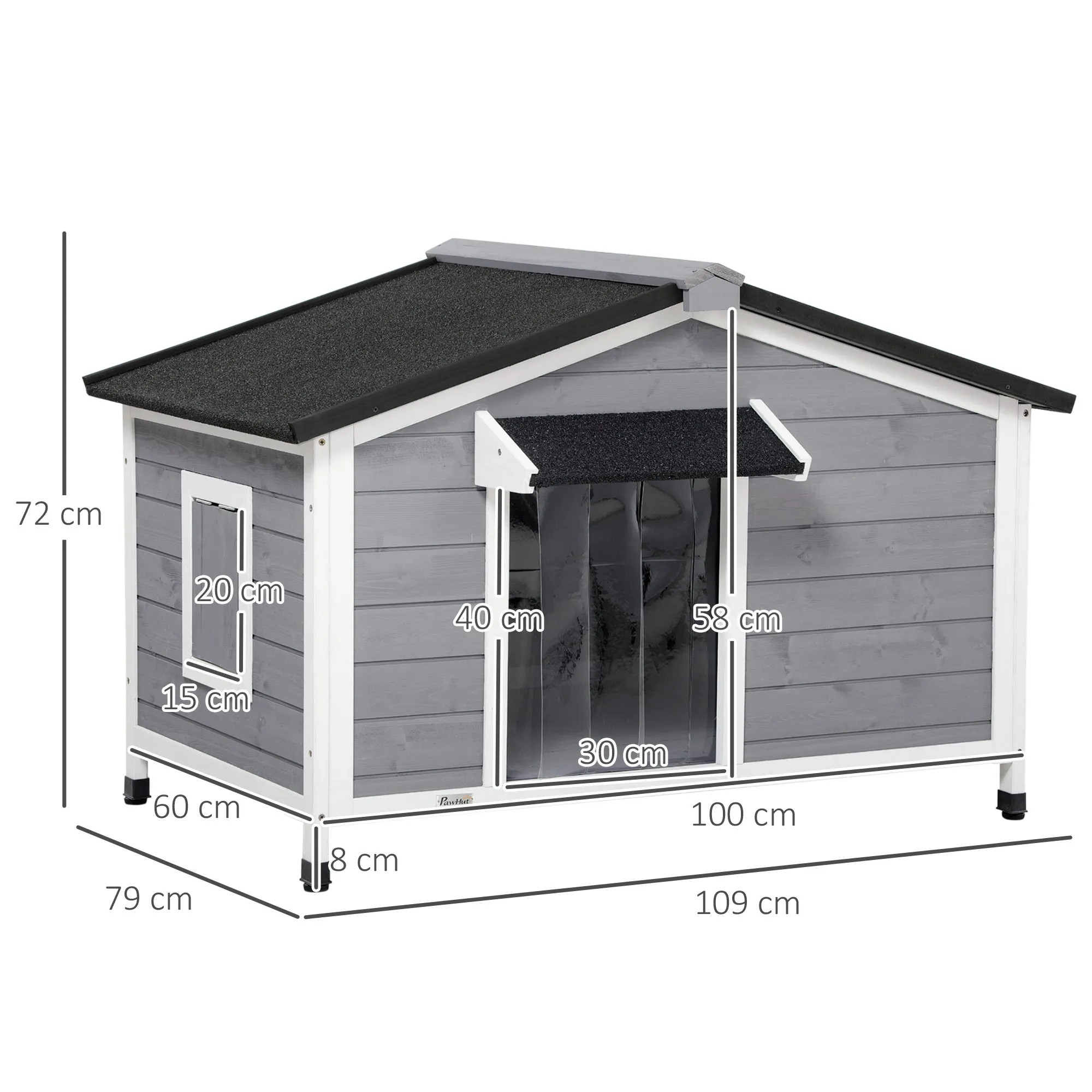 PawHut Large Wooden Dog Kennel for Outside 109L x 79W x 72H cm, Grey