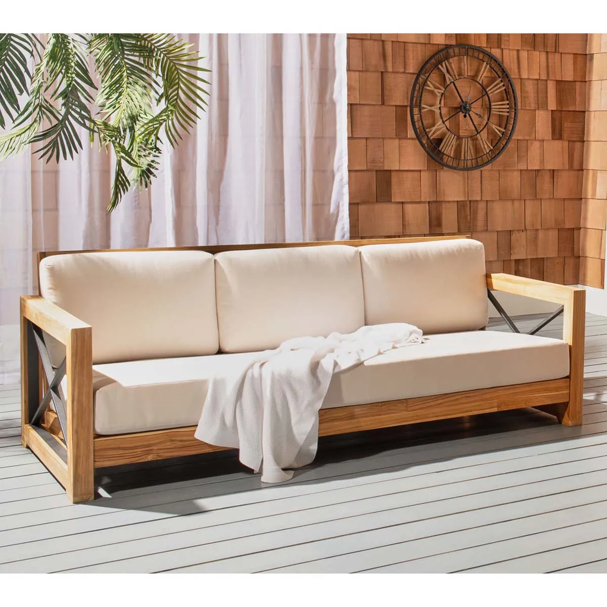 Safavieh Couture Curacao Outdoor Teak 3 - Seat Sofa, CPT1010