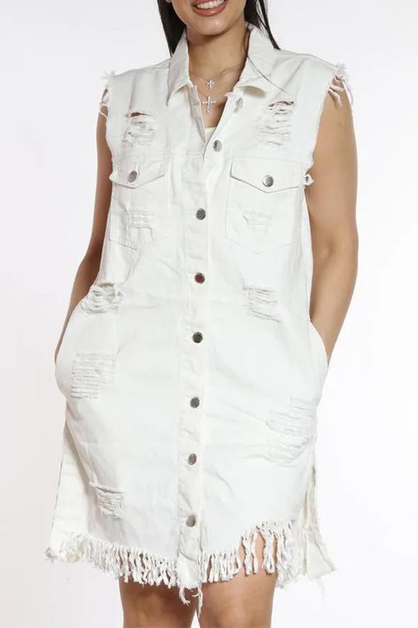 Stylish Ripped Fringe Denim Jacket