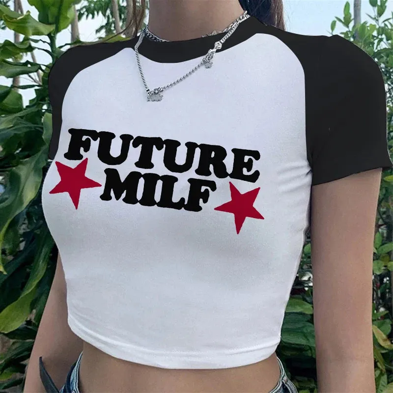 Trendy Y2K Aesthetic Floral Crop Top - Sexy Gothic Short Sleeve Tee for Women, Perfect Harajuku Summer Party Wear