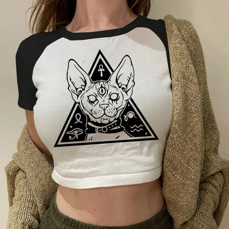 Trendy Y2K Aesthetic Floral Crop Top - Sexy Gothic Short Sleeve Tee for Women, Perfect Harajuku Summer Party Wear