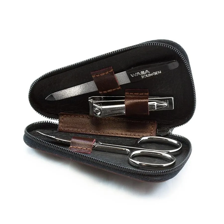 WASA Solingen 3-Piece Manicure Set, Leather Zip Case