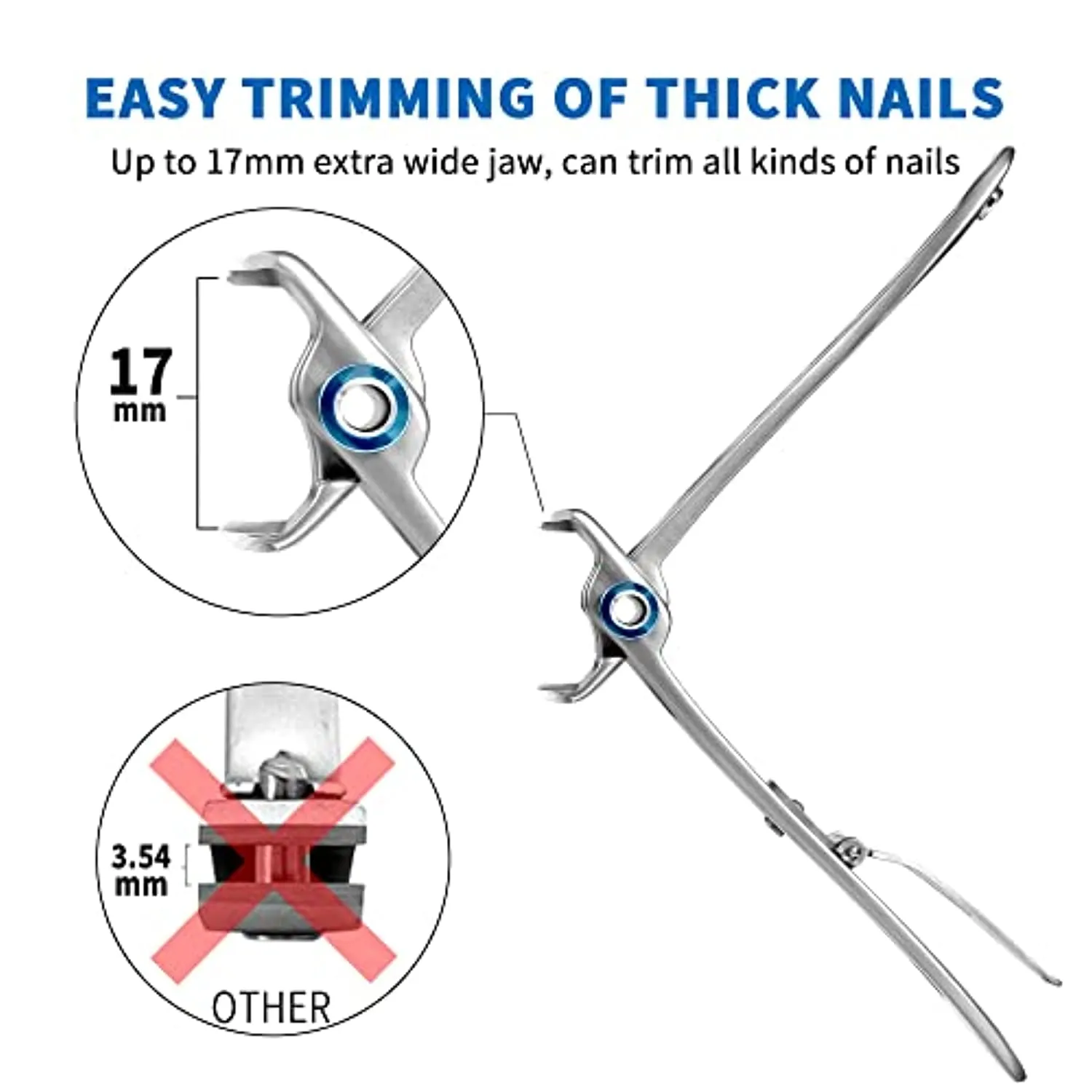 Wide Toenail Clippers for Thick Nails - EBEWANLI 17mm Wide Jaw Opening Extra Large Nail Clippers for Thick Toenails, Big Nail Clippers for Men and Seniors, Stainless Steel Wide Mouth Toenail Clippers