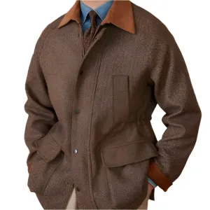 Woolen Safari Jacket All-Matching Stitching Warm Retro Coat