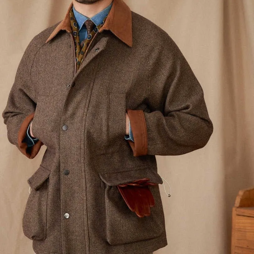 Woolen Safari Jacket All-Matching Stitching Warm Retro Coat