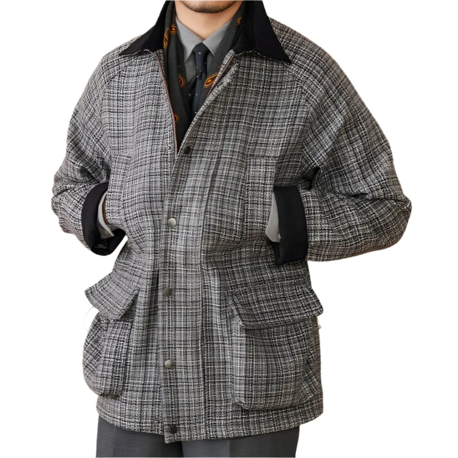 Woolen Safari Jacket All-Matching Stitching Warm Retro Coat